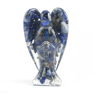 Handmade resin angel statue with blue and white natural crystal stones for home decor