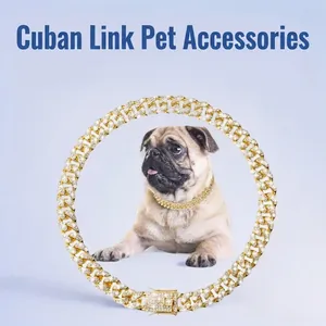 Pet Cuban Link Chain Collar Alloy Rhinestone Iced Out Decorative Jewelry For Dogs Cats Hip Hop Luxury Necklaces