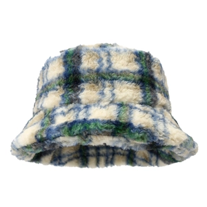Chapeau bob en peluche chaude pour femme avec motif à carreaux bleu et vert d'hiver