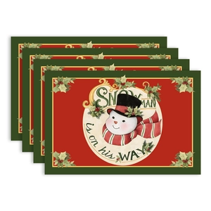Set of 4 Christmas placemats with red and green snowman design for festive dining decor