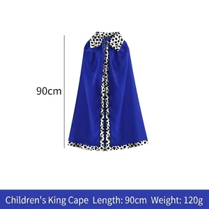 Detail of 90cm royal blue velvet king cloak with spotted faux fur trim for cosplay
