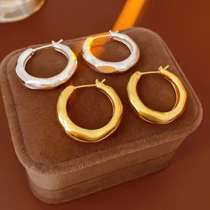 Irregular Wave Hoop Earrings Plated Copper With 925 Sterling Silver Earring Post Minimalist Geometric Jewelry For Women