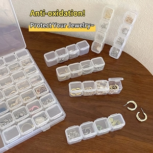 Transparent multi-grid jewelry organizer box for earrings and rings with dustproof lids