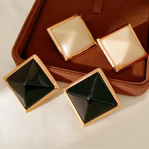 Square Stud Earrings Alloy Resin Pyramid 3D Geometry Fashion Retro Elegant Women With Silver Earring Post