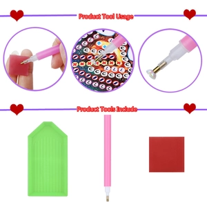 DIY diamond painting kit including pink drill pen, green plastic tray and red wax glue