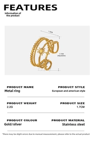 Vue détaillée bague ajustable acier inoxydable avec pendentif étoile dorée et argent