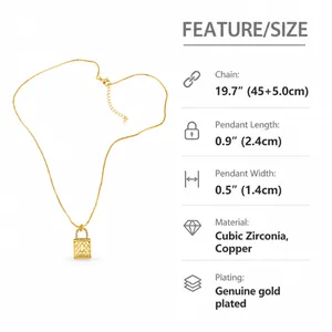 Tableau des tailles détaillé montrant les dimensions du pendentif et de la chaîne du collier