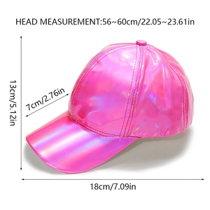 Spécifications de taille détaillées pour casquette de baseball rose irisé en similicuir