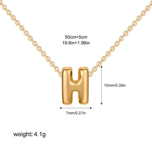 Gold plated bubble letter H pendant necklace with 50cm chain for women and men