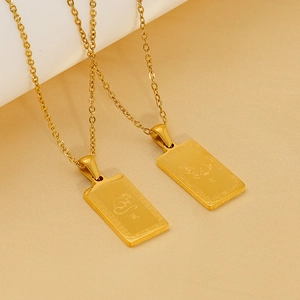 18K gold plated stainless steel rectangle zodiac pendant necklaces for women