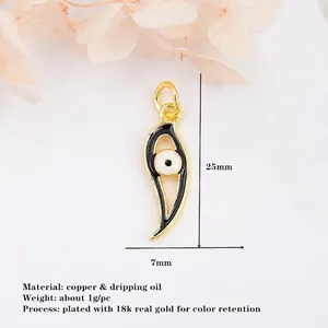18k gold plated moon and evil eye pendant necklace with blue enamel drip oil finish