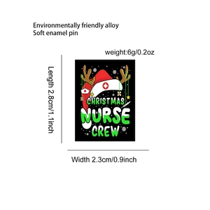 Detailed size specifications for Christmas Nurse Crew enamel pin badge in alloy