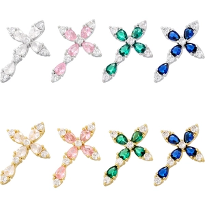 Cross Pendant Copper 18K Gold Plated Colorful Zircon Streetwear Individual Jewelry For Men Women