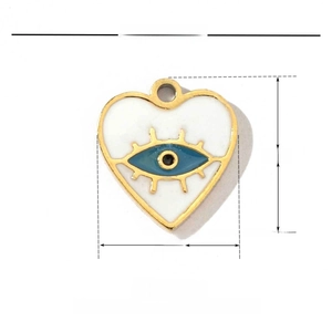 Technische Zeichnung eines 10mm x 9mm Herz-Anhängers mit Auge aus Edelstahl in Gold