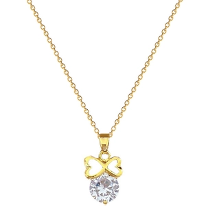 Titanium steel bow necklace with sparkling round crystal pendant on gold O-chain