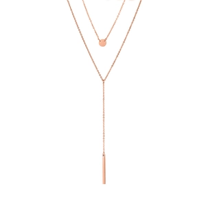 Minimalist double-layer stainless steel sweater necklace in rose gold finish