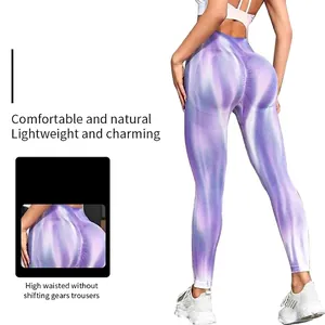 Leggings yoga a vita alta viola tie-dye con effetto push-up per fitness e allenamento