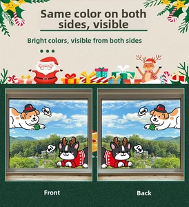 Stickers de fenêtre de Noël double face avec bouledogue et chien en tenues de fêtes adorables