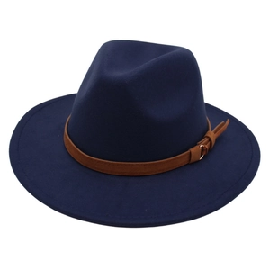 Vintage British Style Cotton Fedora Hat With Belt Buckle Wide Brim Jazz Hat For Men Women Sun Protection Warm Shading Cap