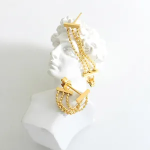 Boucles d'oreilles franges à trois couches en perles plaquées or 18 carats