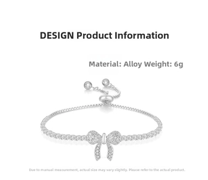 Detail of silver bow bracelet with pavé cubic zirconia and adjustable sliding cord