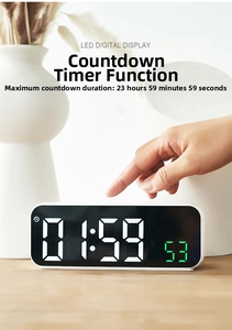 Macro detail of white LED digital timer clock showing 23 hour countdown function