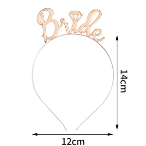 Detailed dimensions of rose gold Bride crown headband showing 14cm height and 12cm width