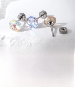6mm faceted crystal stud earrings in titanium steel with screw flat back design