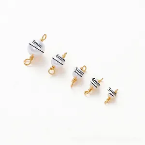 Detailed view of five sizes of 18K gold-plated pearl connectors for DIY jewelry making