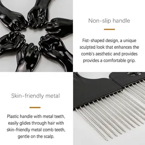Professional hair styling comb with stainless steel teeth and fist-shaped handle