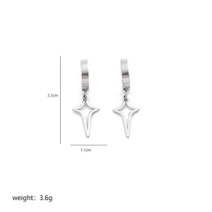 Detail view of star stud earrings measuring 3.3cm by 1.1cm made of stainless steel