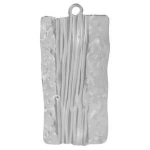 Macro shot of silver 304 stainless steel rectangular pendant with hammered texture detail