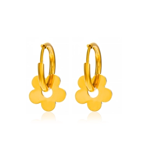 Élégantes boucles d'oreilles fleurs en acier inoxydable plaqué or 18 carats pour femme