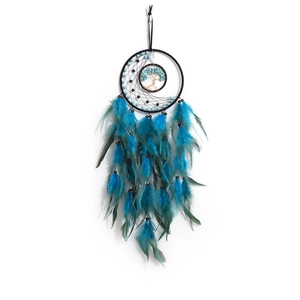 Bohemian Tree of Life dream catcher with turquoise feathers and beads on white background