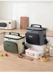 Detail of insulated lunch bags with thick aluminum foil lining and adjustable straps