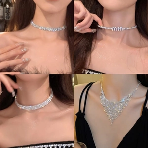 Chic Silberne Strasshalsketten für Damen mit Tropfen- und Fransen-Choker-Designs