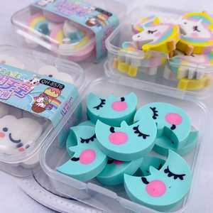 Cute unicorn and rainbow shaped eraser set in colorful macaron gift packaging