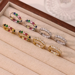 French style hoop earrings with colorful zircon stones in gold and silver finish