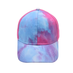 Kinder Tie-Dye Baseballkappe mit pinkfarbenem Netz und gebogener Krempe für Sonnenschutz