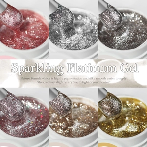 Sparkling platinum gel nail polish set with 6 colors featuring high pigmentation texture