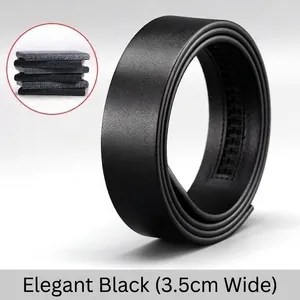 Premium black leather belt strap for men, 3.5cm wide with seamless edgeless design