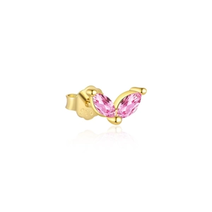 Pink crystal heart stud earrings in S925 sterling silver with a gold plated finish