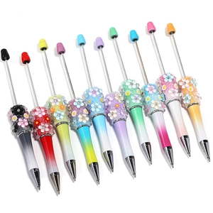 Colorful gradient DIY beaded ballpoint pens set with floral crystal rhinestone tops