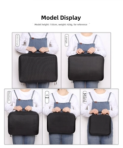 Comparison of five sizes of black oxford cloth makeup bags with handles and zippers