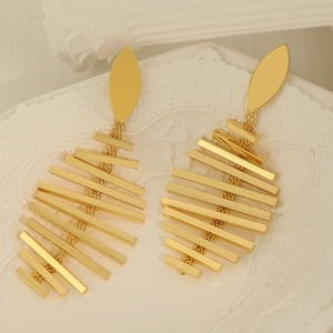 Chic 18K gold plated fishbone drop earrings for women with minimalist dangle design