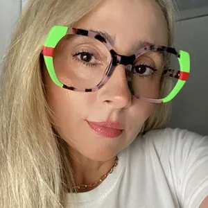 Stylish oversized TR90 anti-blue light polygon glasses with tortoiseshell color-block design