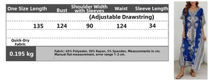 Detailed size chart for Bohemian beach cover-up with quick-dry fabric specifications