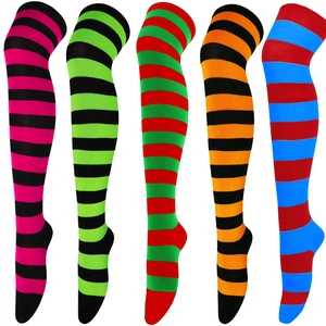 Striped Thigh High Socks Over The Knee Stockings Polyester Elastic Breathable For Cosplay Anime Costume Daily Wear Women