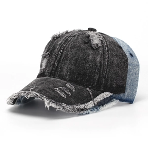 Distressed Washed Denim Baseball Cap Vintage Frayed Cotton Dad Hat Adjustable Streetwear Sun Protection For Men Women
