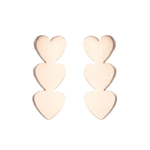 Minimalist triple heart drop earrings made of natural wood with vintage laser cut finish
